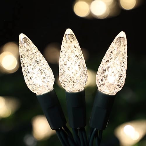Miniatura 9 de LAMPHOME Luces de Navidad C6 a pilas, paquete de 2 50 luces LED de Navidad de 17 pies con 8 modos, decoraciones de Navidad impermeables para árbol