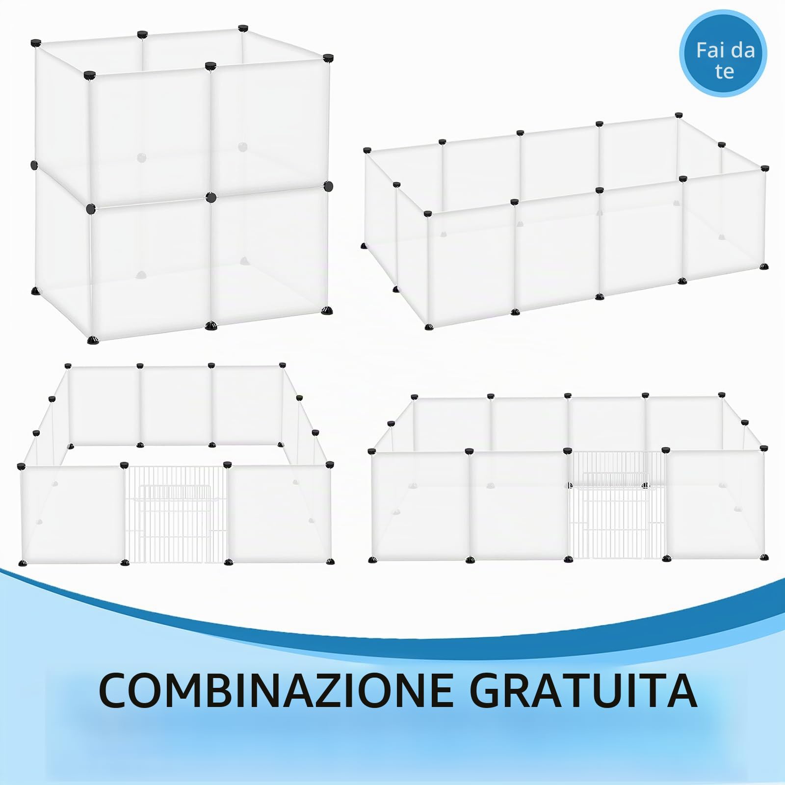 HENGMEI Recinto da esterno, Griglia Recinto per Conigli, Gabbia per Porcellini d'India, Gabbia per Piccoli Animali, Recinto per Cuccioli per Interni ed Esterni, Trasparente, 145x75x48cm (Con Porta)
