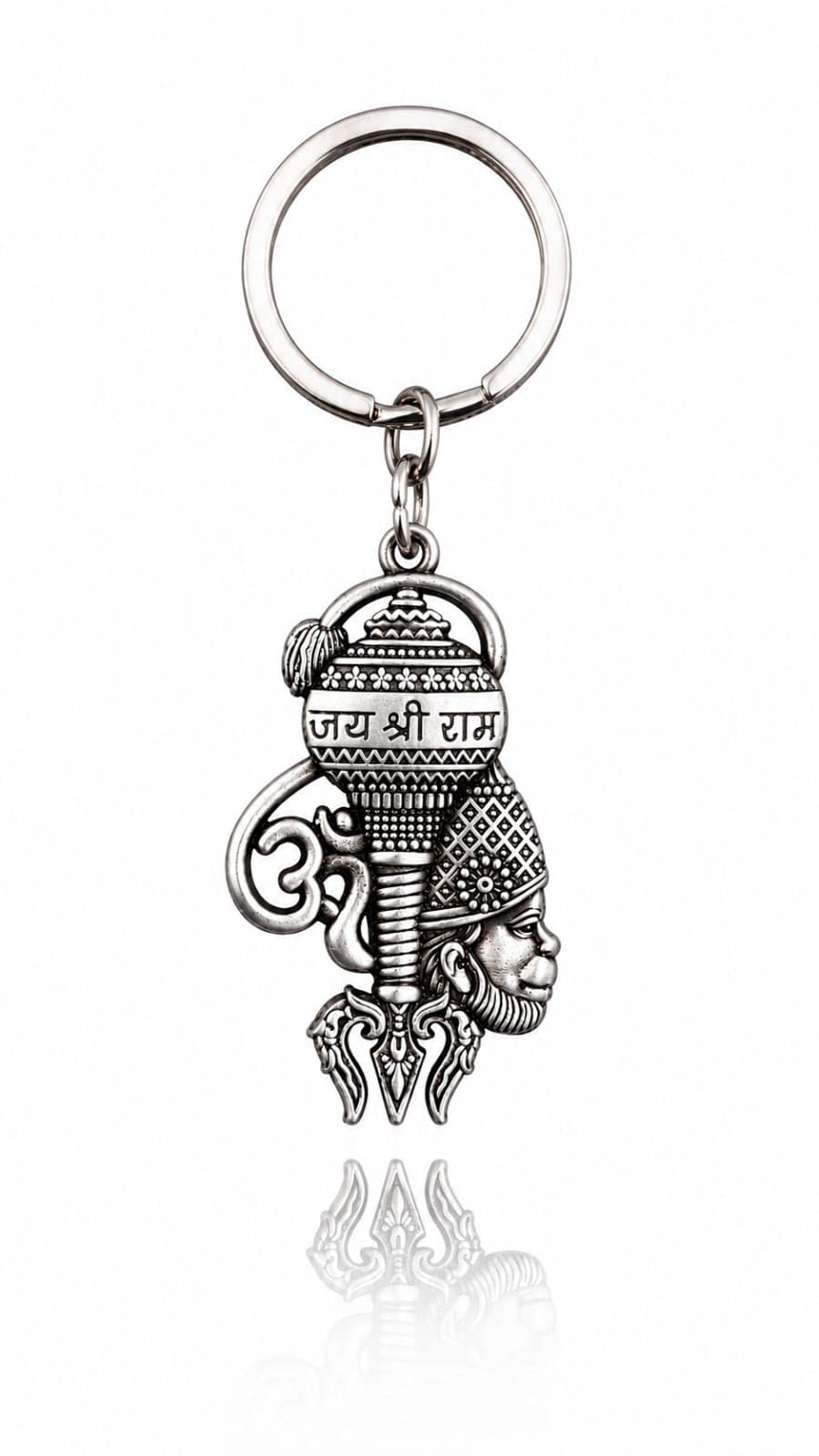 Premium Antique Silver Jai Shri Hanuman Gada Om Thirsul Metal Keychain |The Utimate Protection of Hindu Spiritual Key Ring | Lucky Devotional Key Holder for Bike, Car, Home & Office Keys-image-39