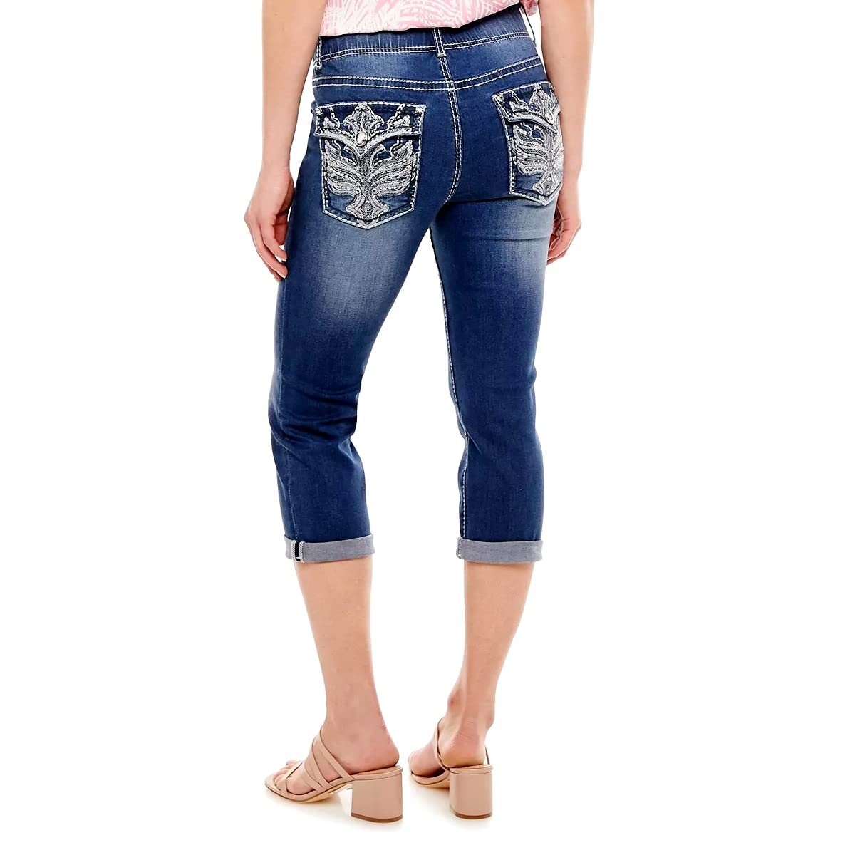 Apt Diamante Juniors Womens Capri Denim Jeans Skinny Ripped
