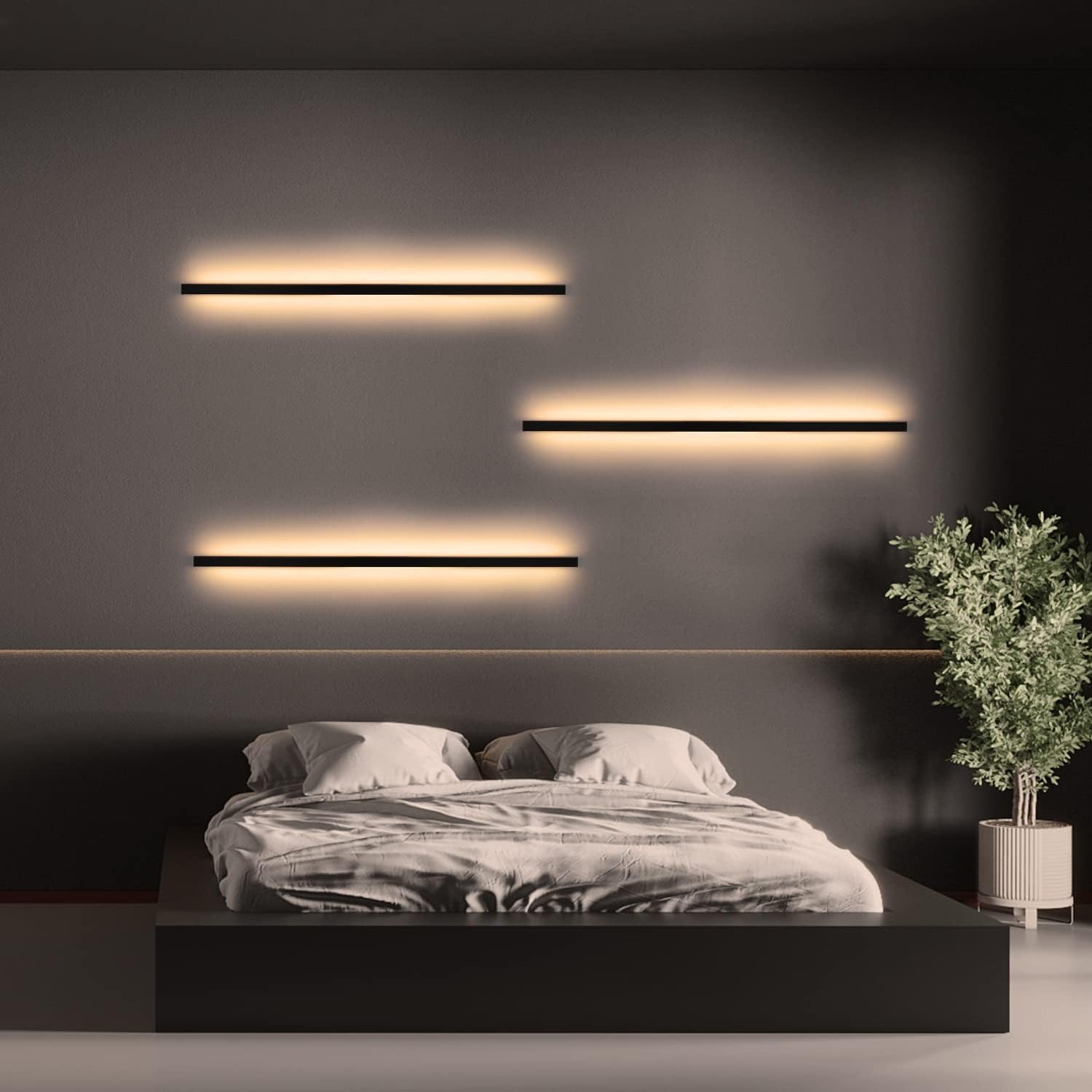 ZMH Led-binnenlamp, modern, 100 cm, 34 W, hal, naar beneden, warm wit, woonkamer, bedlamp, zwart, verlichting voor trap, slaapkamer, kinderkamer