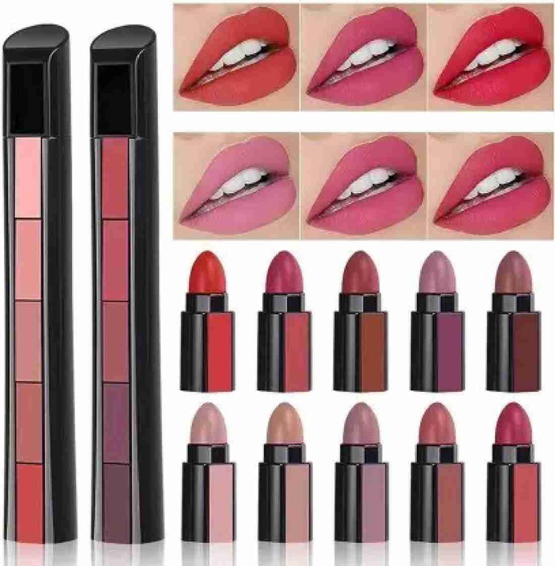 Adhiraj Naturals 5 in 1 Lipsticks Combo Set, Red & Nude Edition Colors Sensational Fabulous Matte Finish Shades Long Lasting Combo of 2 (Model 08)