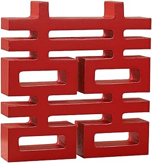 Traditional Chinese Red Joyful Wall Table Wooden Decor for Home and Wedding Parties, Square