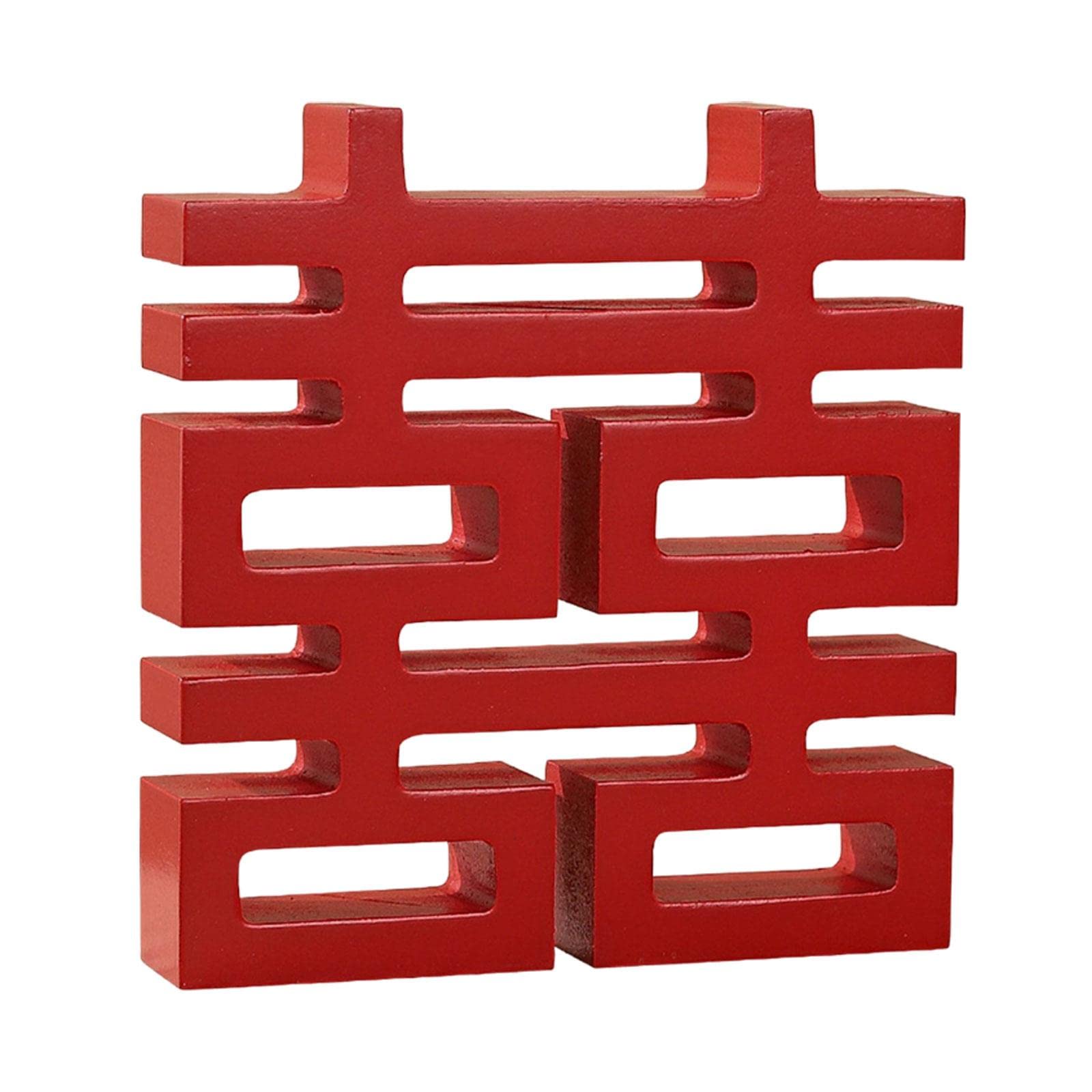 Chinese Wedding Double Happiness Crafts Wall Table Wooden Ornaments Square, Red