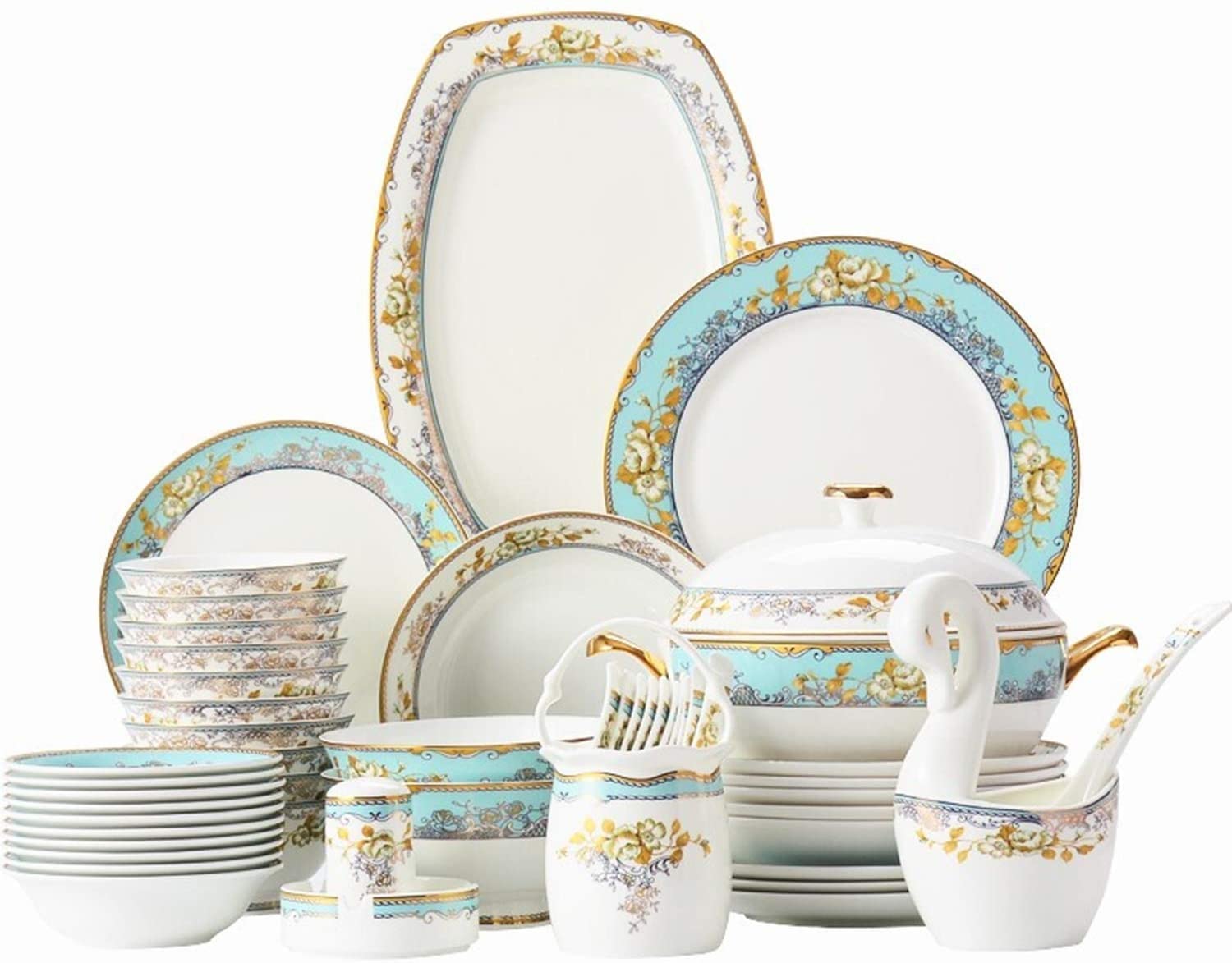 60-częściowy zestaw naczyń kuchennych, nordycki ceramiczny zestaw porcelanowych zastawy stołowej – miski talerze, naczynia, miski, serwis dla 12 osób, rozmiar