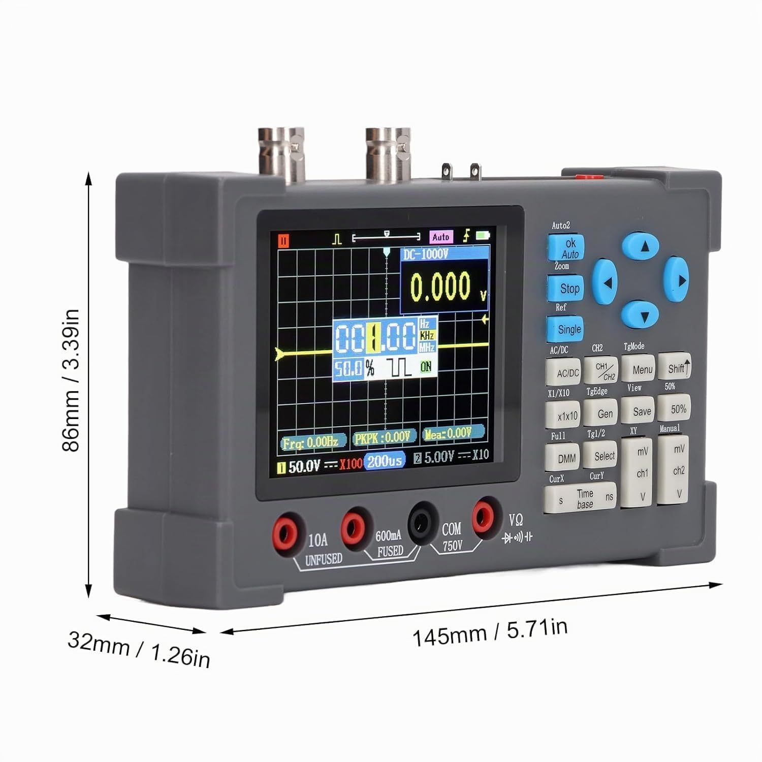 Oscilloscopio digitale 3 in 1, DSO3D12, oscilloscopio a 2 canali, multimetro e generatore di segnale, larghezza di banda 120 MHz, frequenza di campionamento 250/s, display IPS da 3,2 pollici, design