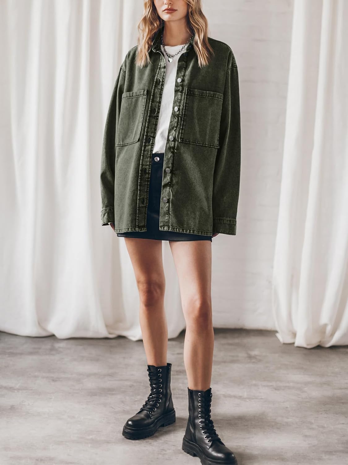 PLNOTME Womens Oversized Jean Jacket Casual Button Up Denim Overshirt Trendy Long Sleeve Denim Jacket Coat - Image 5