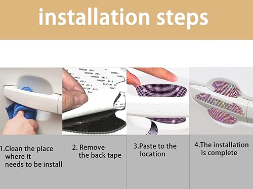 Miniatura 5 de deemars 8 calcomanías protectoras para manija de puerta de automóvil con diamantes de imitación brillantes, accesorios universales para automóvil