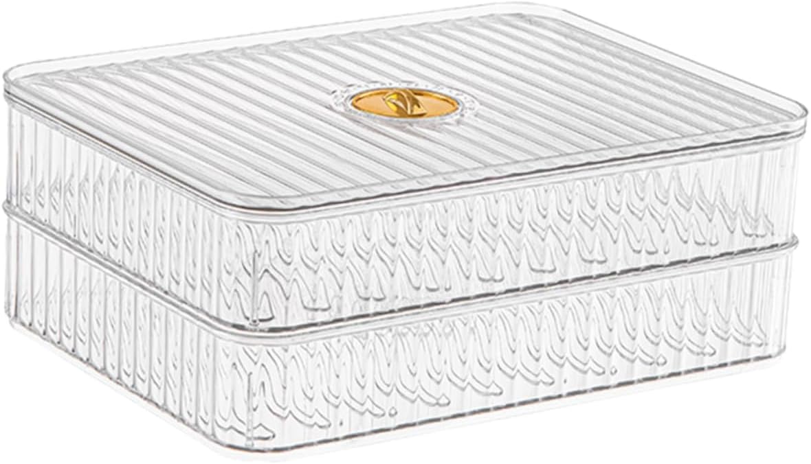 Refrigerator Organizer Bin Lid Transparent Double Food Storage Box for Eggs Dumplings and More for Fridge Pantry and Kitchen Organization