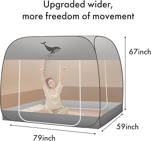 Miniatura 9 de lazyzzz Tienda de campaña de mosquitera desplegable con techo ancho, diseño plegable portátil con parte inferior para dormitorio, patio, al aire