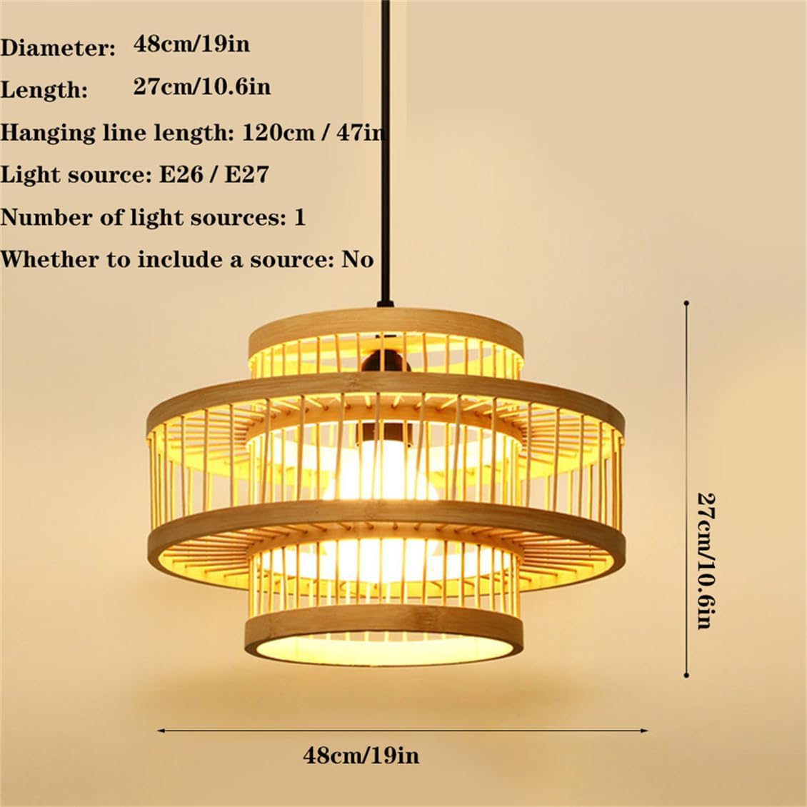 1 Lights Boho Bamboo Basket Lamp Shade Farmhouse Hand-Woven Rattan Japanese Style Bamboo Cage Island Decor Light Fixture for Bedroom Living Room Foyer Hallway