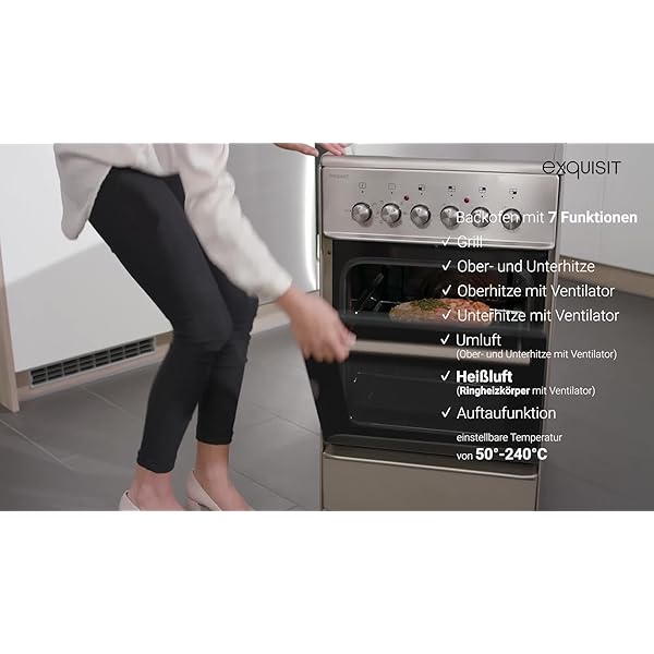 Exquisit Standherd ECM 8-4.1 BZ Inox | Elektro-Standherd | Glaskeramik-Kochfeld | 47 Liter Garraum | edelstahl – Bild 8