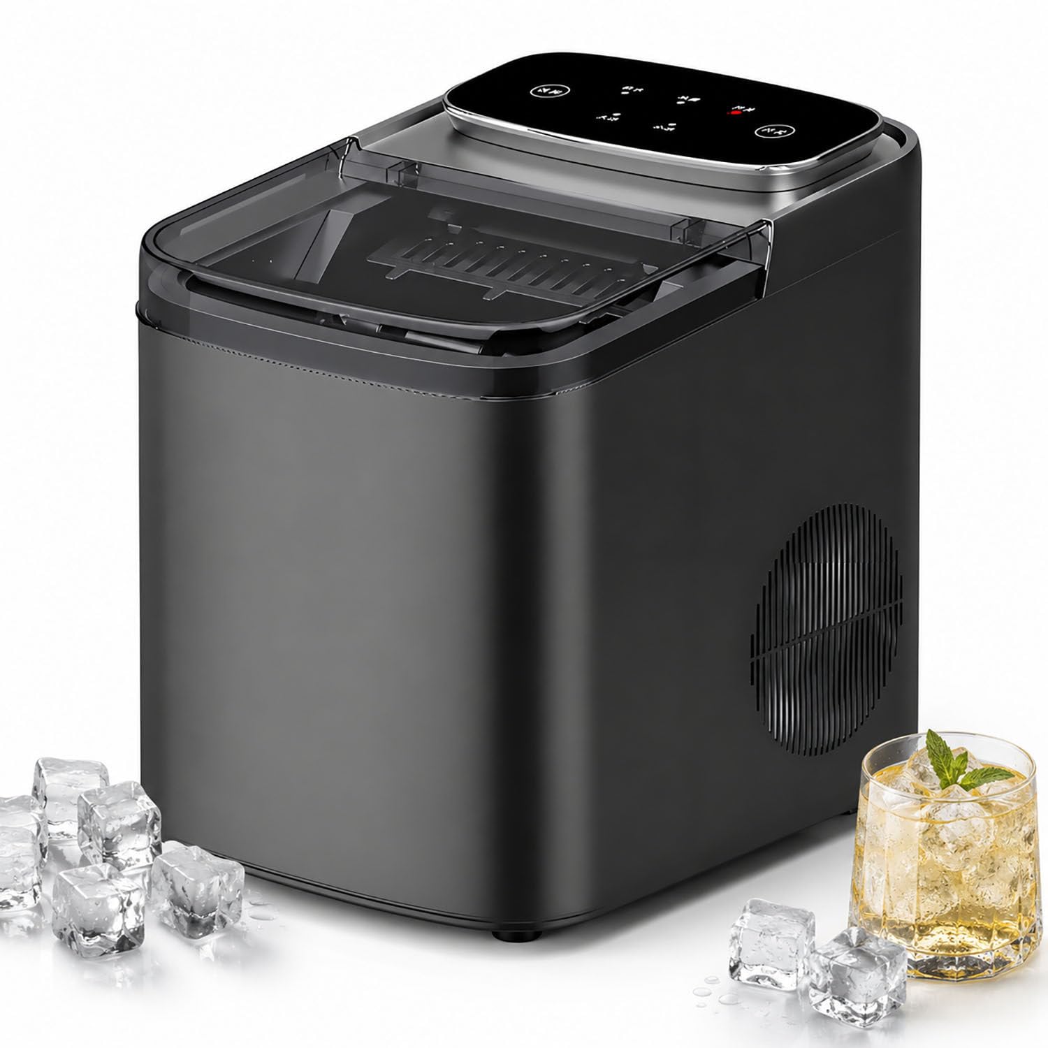 DUMIPME Matte Grey Countertop Bullet Ice Maker, Automatic Ice Production