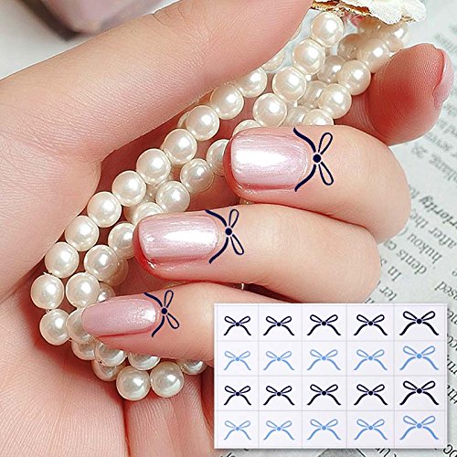 BMC Light and Dark Blue Bow Water Transfer Cuticle Tattoo Nail Art Stickers