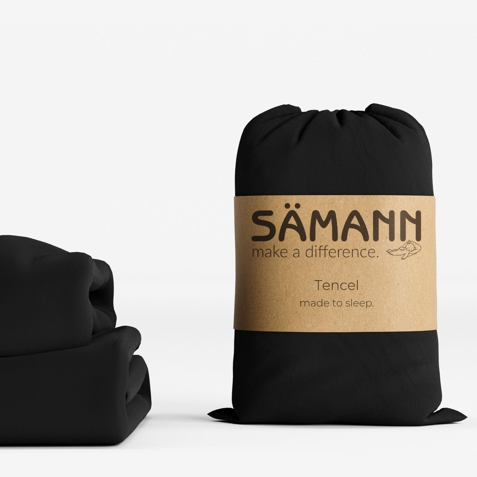 Sämann Premium Spannbettlaken Tencel Lyocell-Faser | Spannbetttuch samtweich und wärmeregulierend | faltenfrei und superelastisch | Matratzenhöhe bis 30 cm (schwarz, 140/160 x 200 cm)