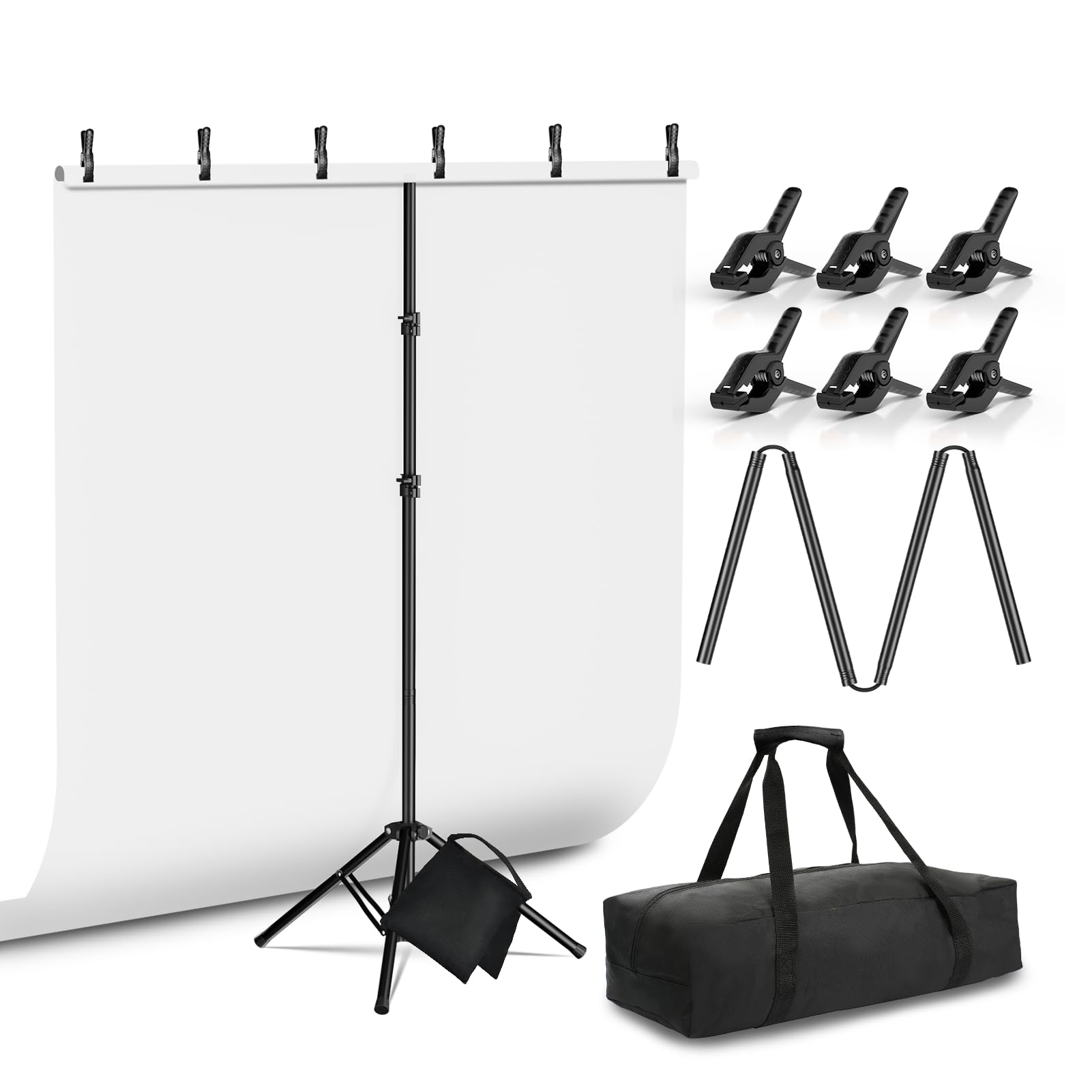 Kit Fondale Schermo Bianco, 1,52 x 1,98 m Sfondo Bianco per Fotografia con Supporto Portatile a Forma di T per Studio Fotografico, Matrimonio, Festa, Decorazione