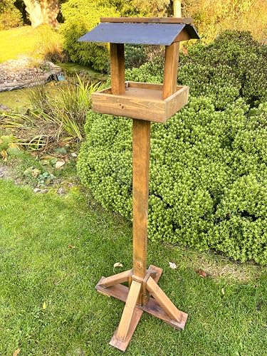 Tall Wooden Bird Table Feeder Slate Roof Heavy Duty 1.6m Height
