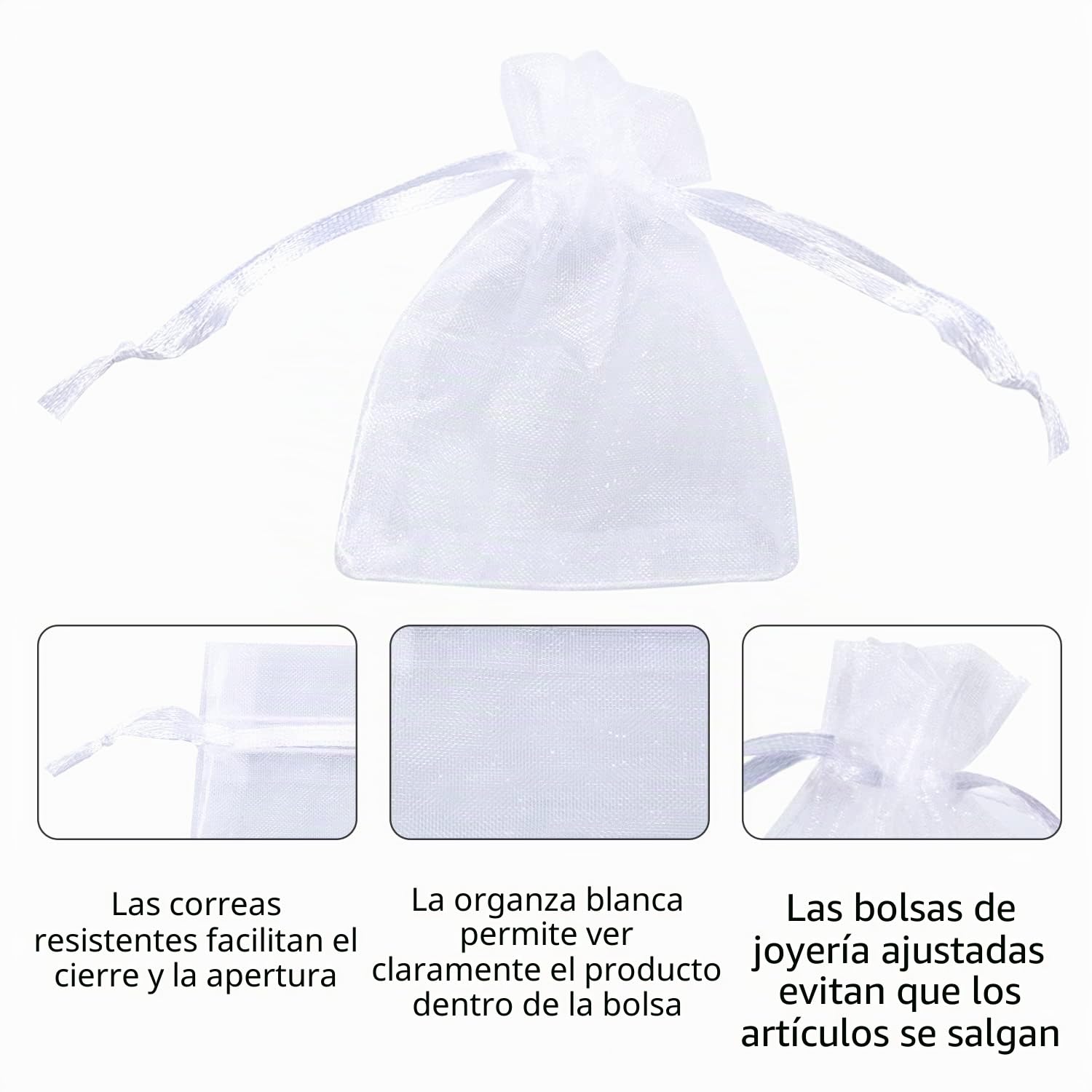 OWill 50 Pcs Bolsitas de Tela Pequeñas 7x9cm Bolsas de Organza Blanco,Bolsitas Regalo Pequeñas para Joyas con Cordón para Boda Favores Joyas y Dulces,festivales y fiestas