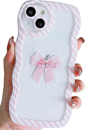 Funda transparente compatible con iPhone 13 Pro Max con diseño de lazo para mujeres y niñas, marco estético de rayas, ondulado, suave, a prueba de