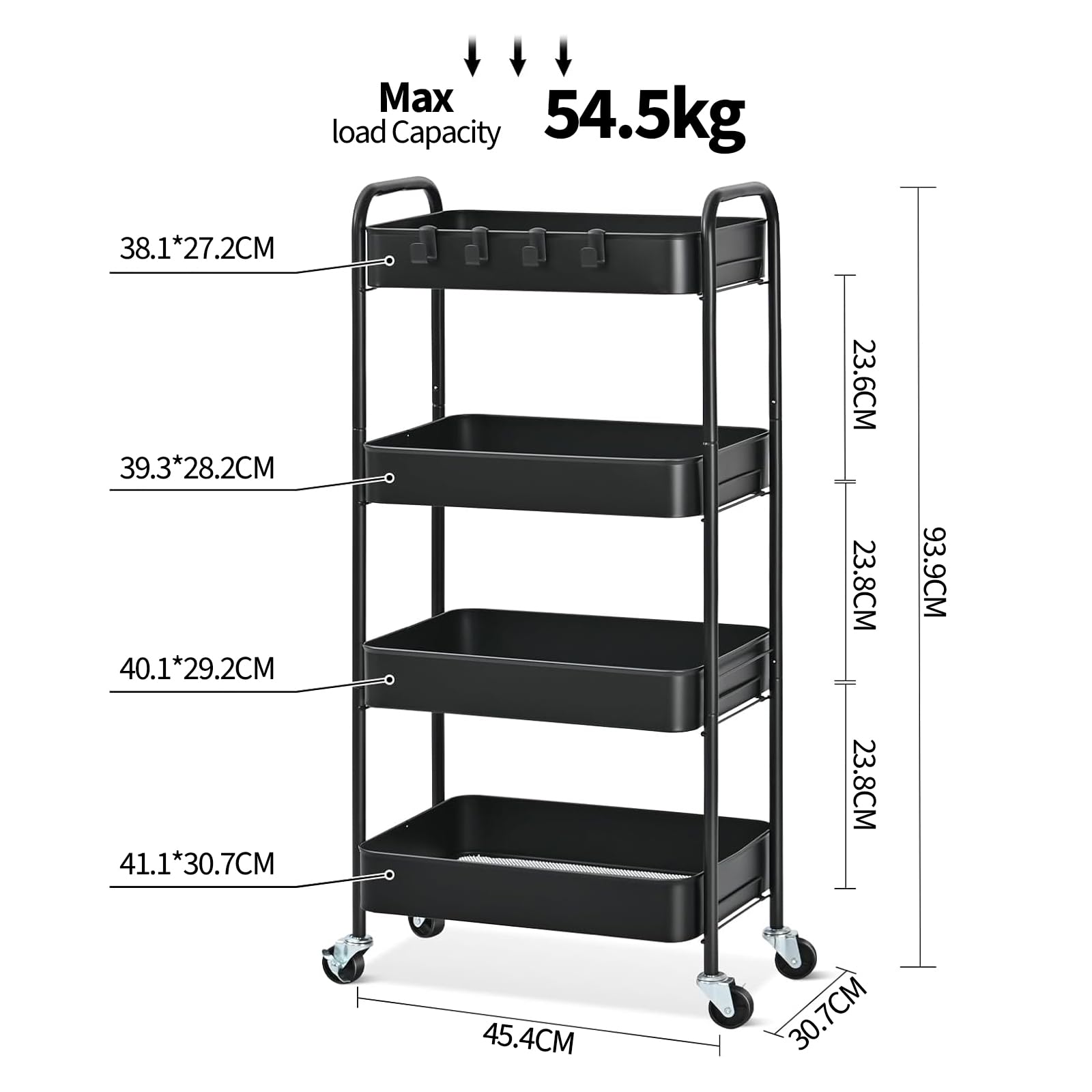 KINGRACK 4 Tier Metal Storage Trolley on Wheels - Image 2