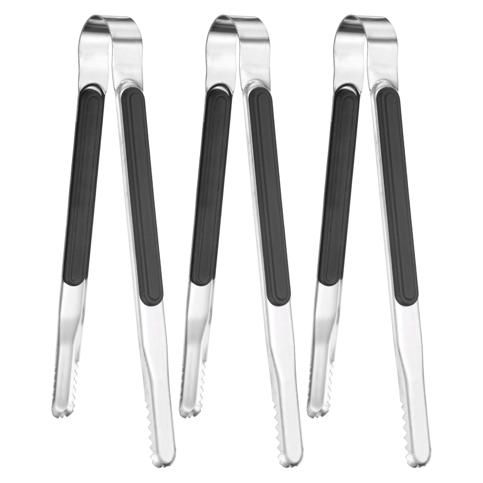M METERXITY 3-Pack Grill Tongs, 8.8 Inch Non-Slip 410 Stainless Steel Locking Tongs for Cooking/Buffet/Outdoor Barbecue, Korean BBQ Tweezers Metal Clamp Tool [Black]
