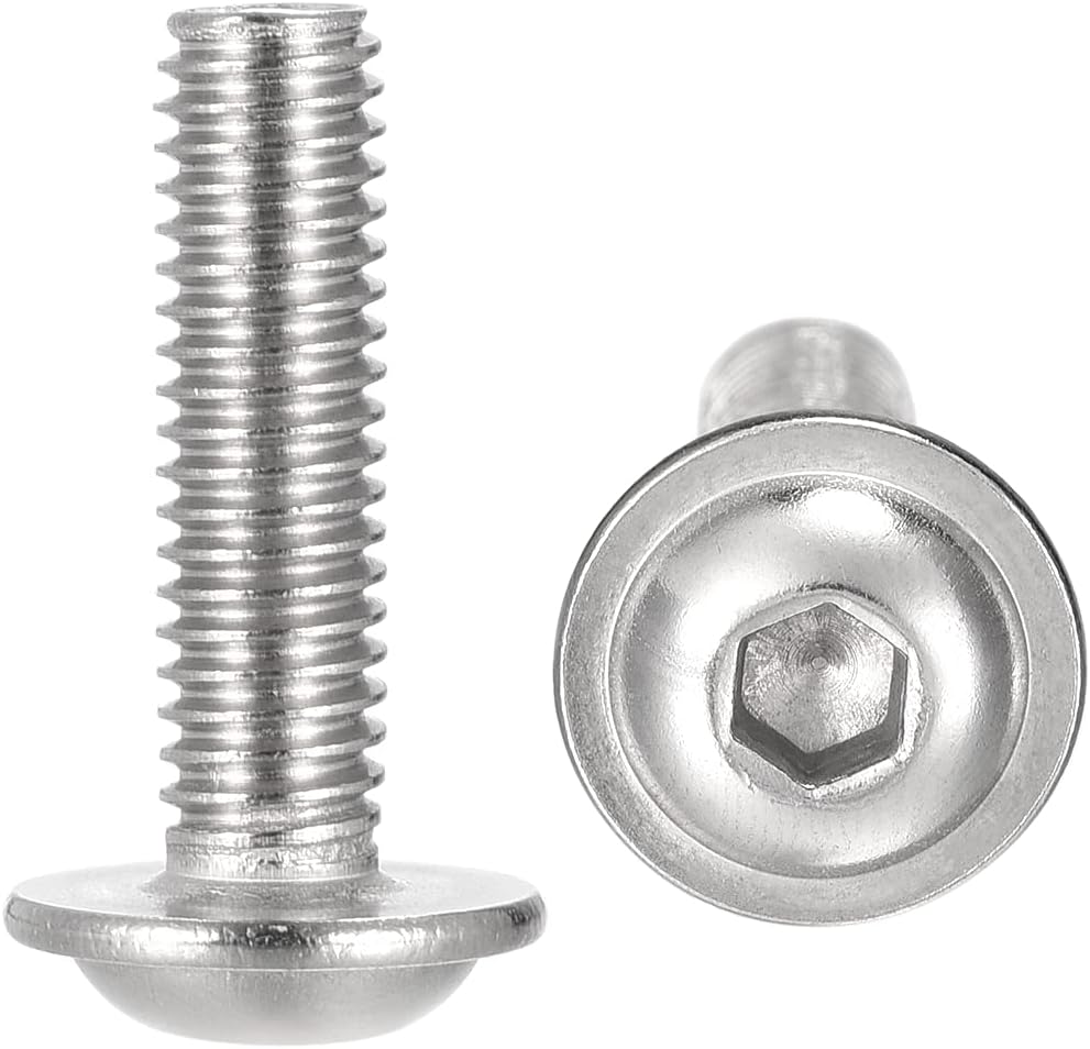 sourcing map Flanged Button Head Socket Cap Screws, M6*22mm Hex Socket Drive Screw, 304 Stainless Steel Fasteners Bolts