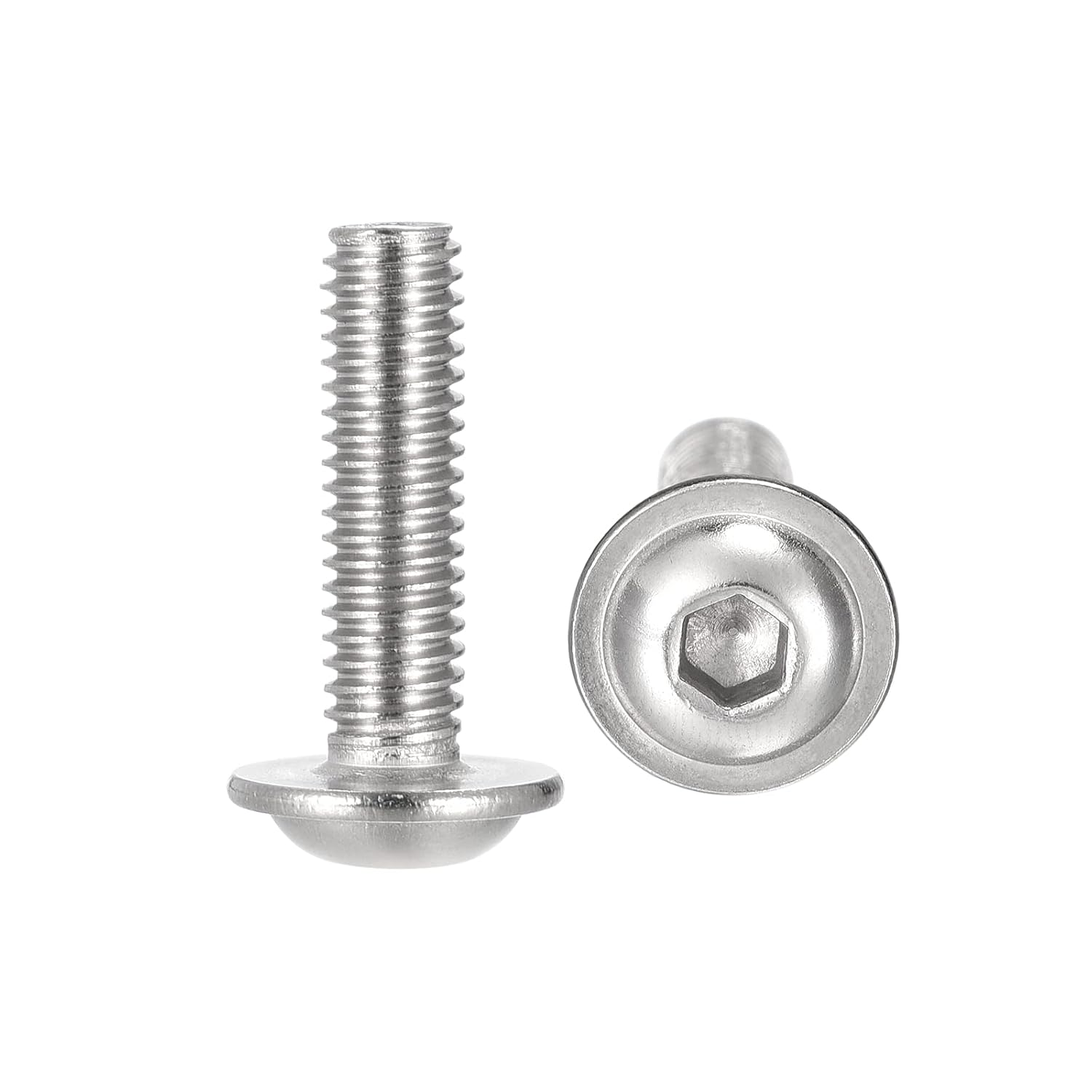 uxcell Flanged Button Head Socket Cap Screws, M6*40mm Hex Socket Drive Screw, 304 Stainless Steel Fasteners Bolts, Fully Threaded Machine Screw 50Pcs