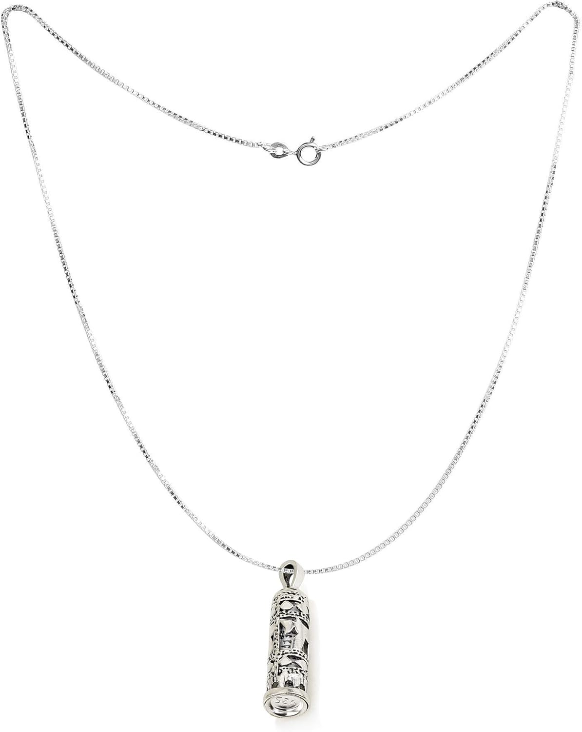 925 Sterling Silver Mezuzah Necklace, Scroll Pendant, Jewish Shema Necklace, Jewish Jewelry for Women, Chain Hebrew Letters, Messianic, Blessings Israel Gifts Souvenirs Spiritual Kabbalah Art Holy Land Mens Jewelry - Image 2