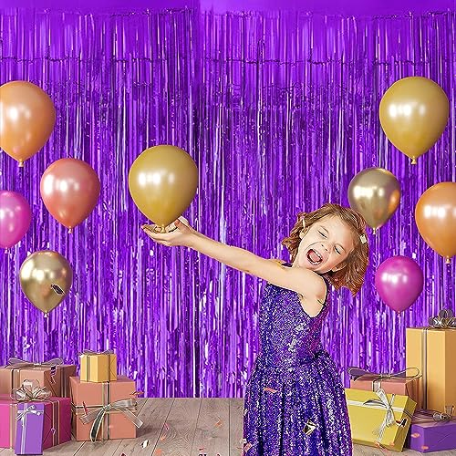 BEISHIDA 2 Pcs Light Purple Violet Door Streamers Tinsel Curtain Party Streamers Backdrop Fringe Foil Wall Background for Birthday Halloween Wedding Party Decoration(3.28 ft x 6.56 ft)