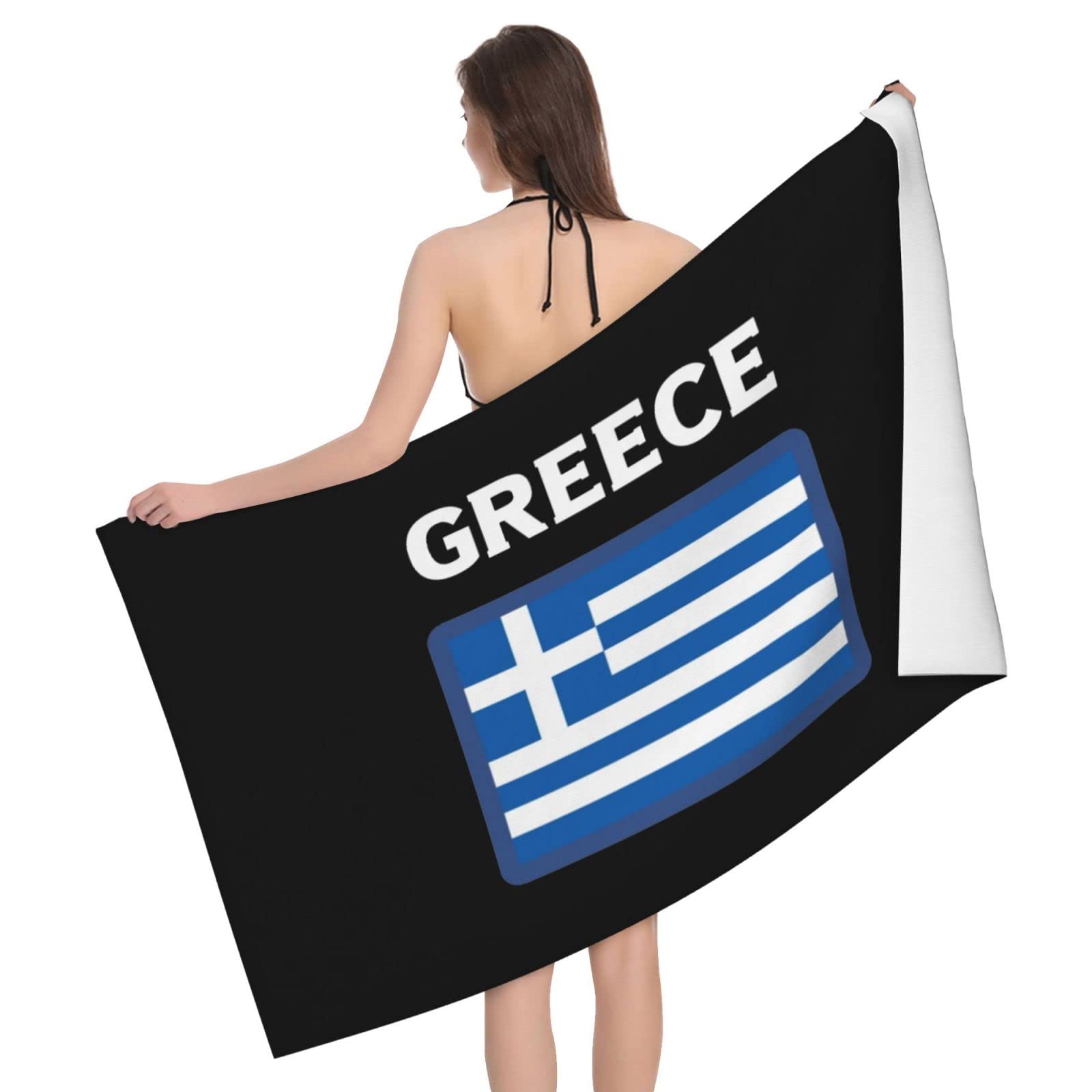 Lsjuee Flag of Greece Microfiber Bath Towel Absorb Water Quick Dry Bath Towel, for Beach, Swimming Pool, Camping