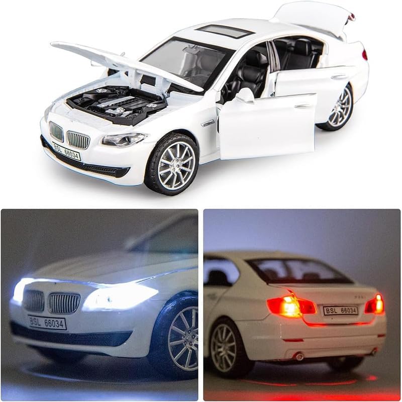 Image of Kids Model 1:32 BM 535I Die Cast Metal Car Pull Back Action Opening Doors with Realistic Engine Sound Lights Toy Car Gift for Boys - Gold