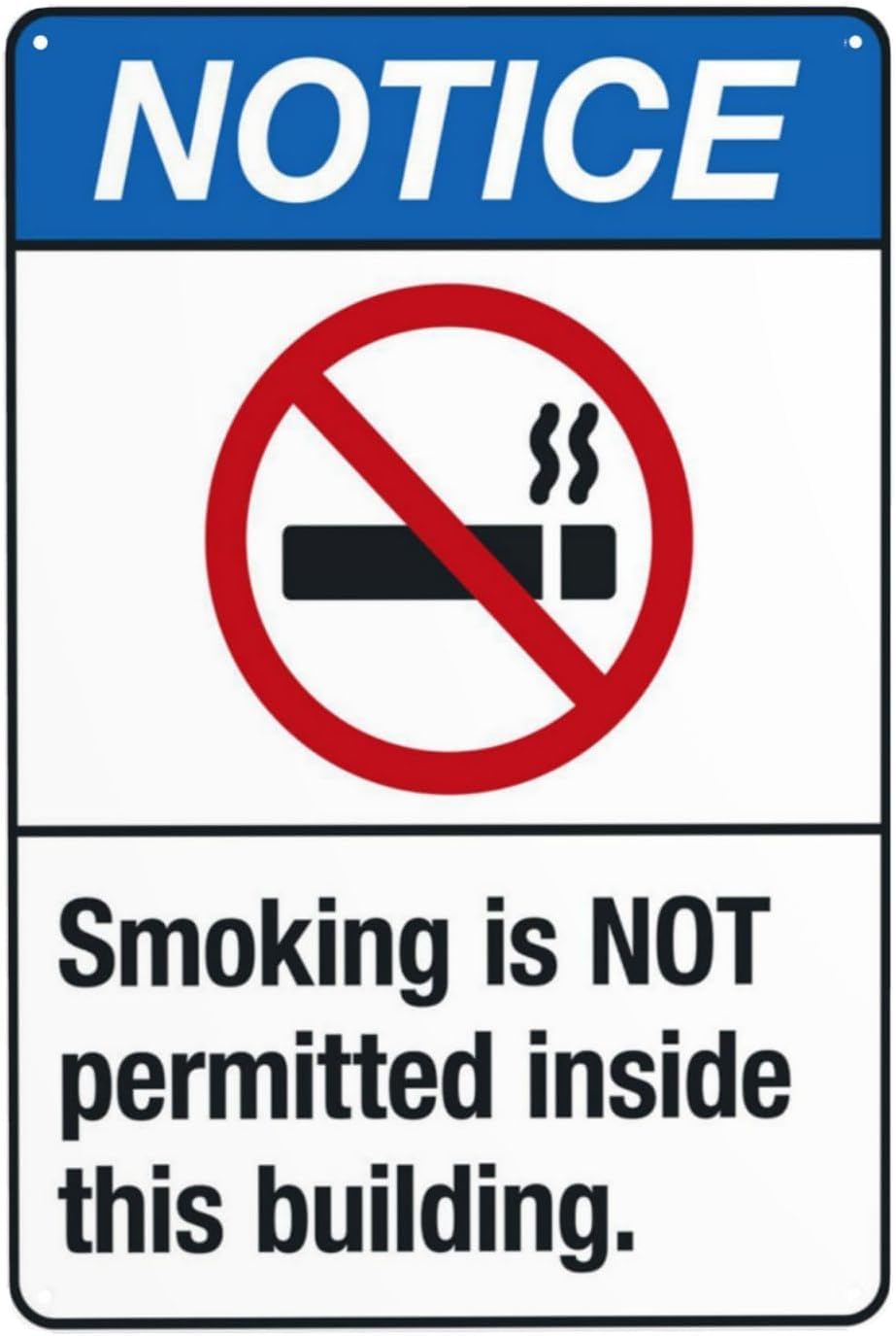 Smoking is Not Permitted Inside This Building Rust Free Aluminum Tin Sign - Retro Security Decor with Pre-Drilled Holes for Office Lobby, Restaurant Interior - 16x12 Inch​
