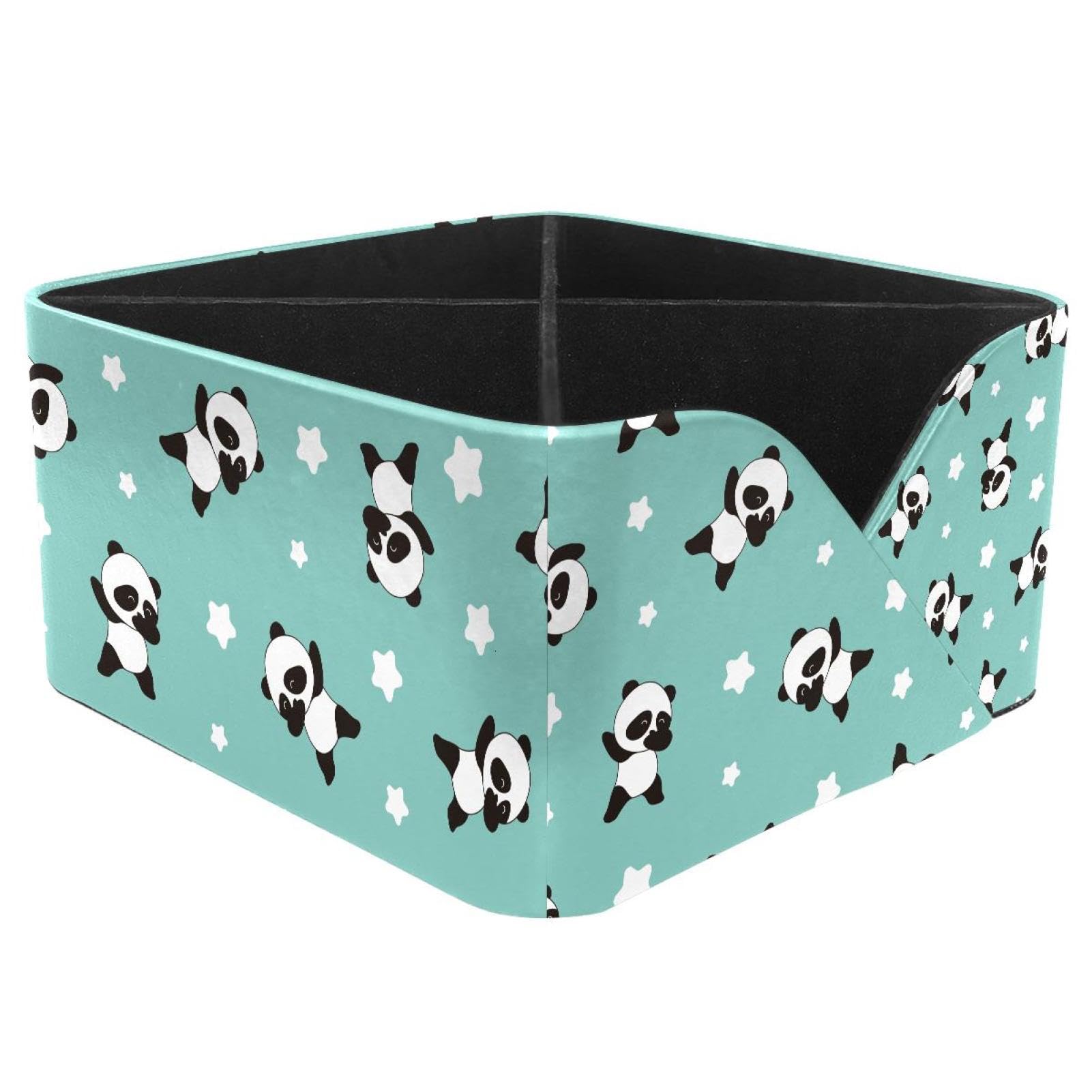 KengjuTesu Kawaii Cute Panda Star Pattern Desktop Organizer Pen Holder, Rectangular Pencil Cup for Office, Study and Makeup Stations
