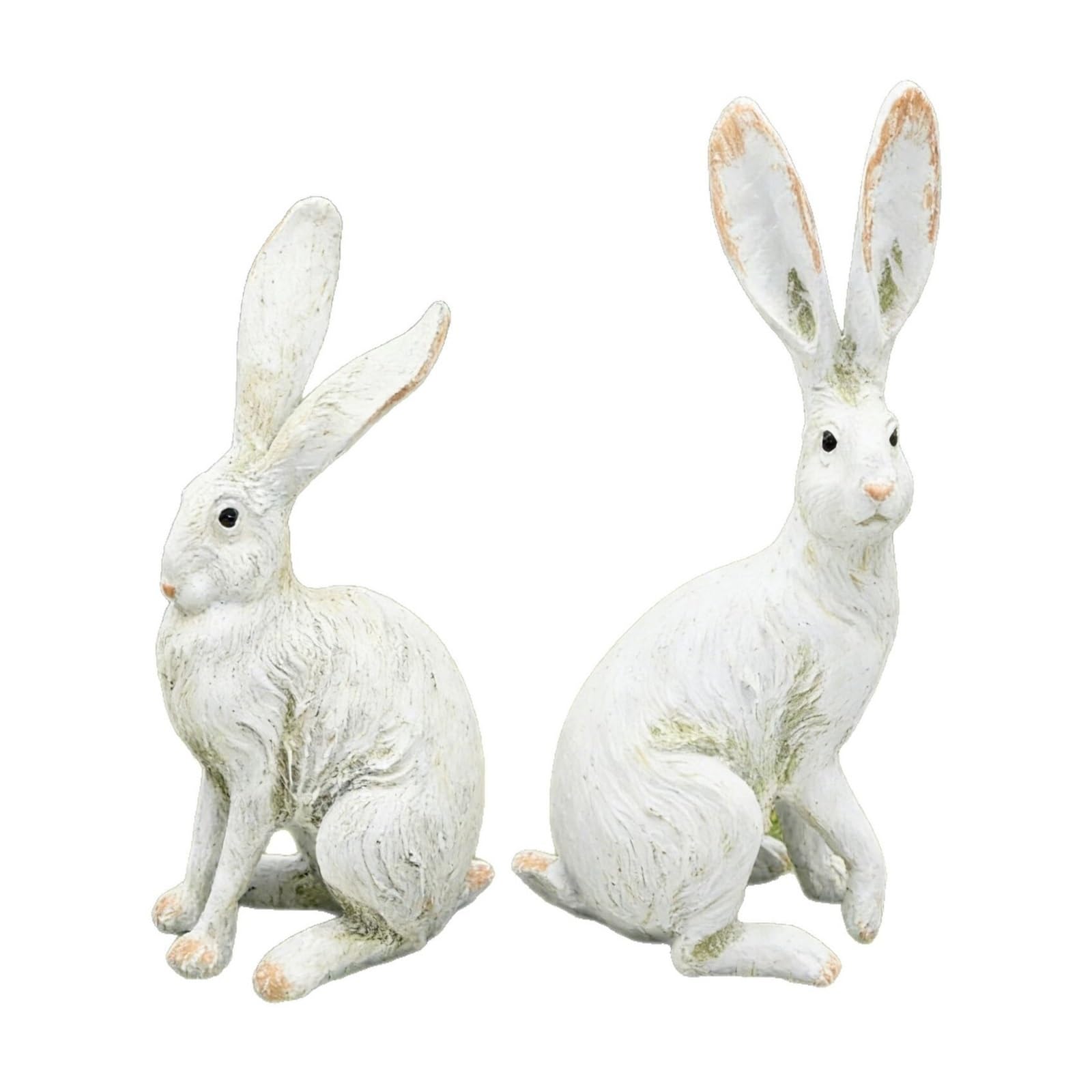 Rich Iron Cute Statues Outdoor Realistic Rabbit Sculpture Garden Creative Bunny Floor-Standing Long-Eared Backyard Decor(White)