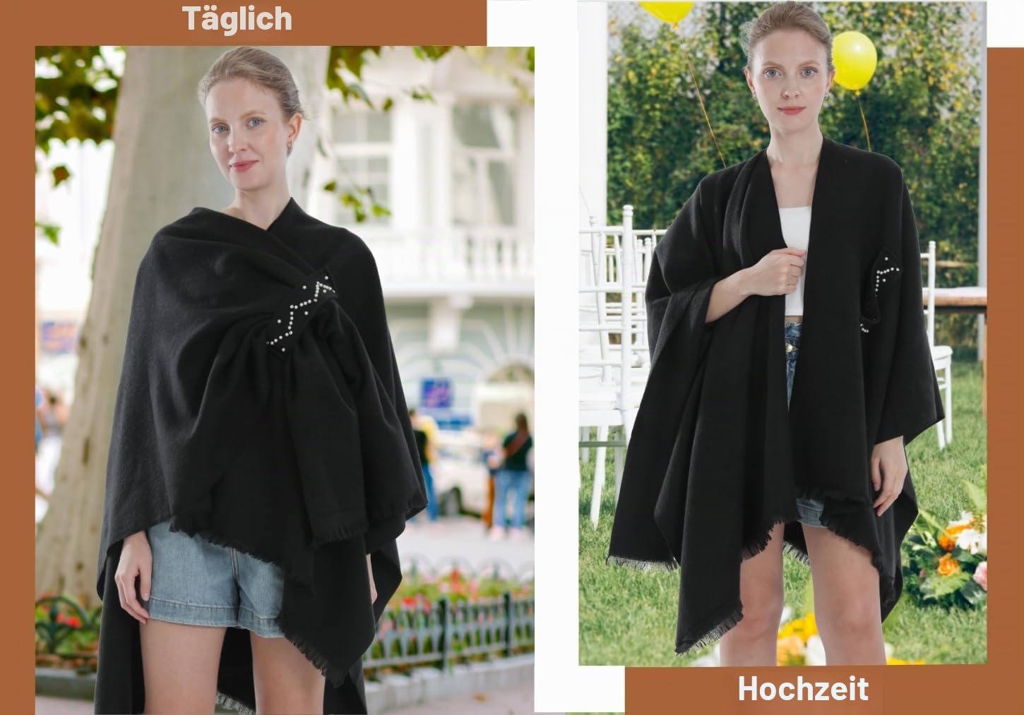 Miaikvs Damen Poncho Reversible Oversized Schals Elegant Strick Cape Decke Front Wrap Cardigan Schal Mantel für Frühling Herbst