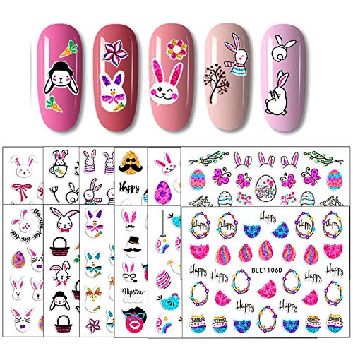Chnaivy Semi Cured Gel Nail Polish Strips 20PCS, Adhesive Full Wrap Gel Nail Art Strip Stickers Decals for Girls Women, UV Lamp Required, Waterproof, Super sticky, Brighter, Stabler and Long Lasting (Easter)