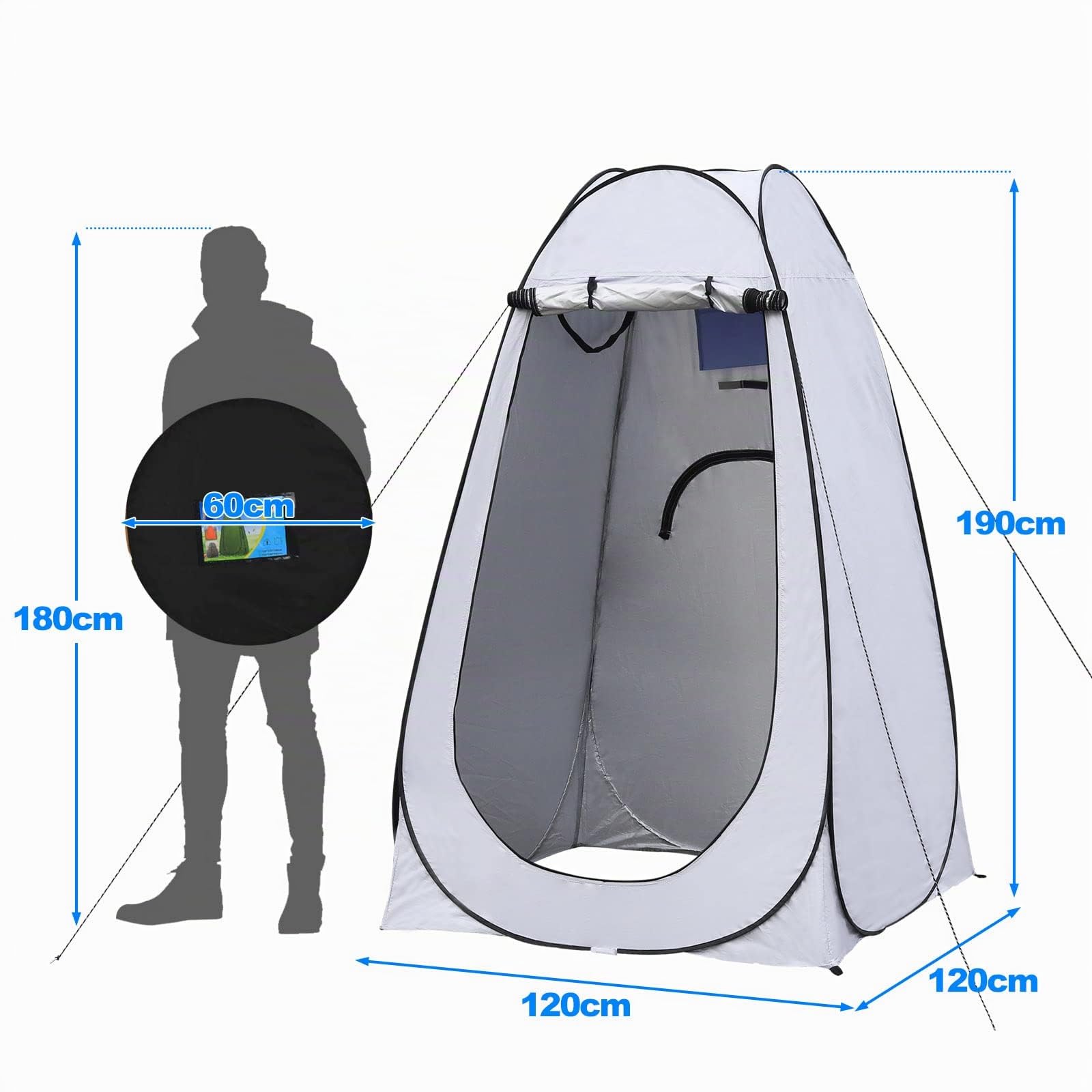 TUKAILAI Camping Toilettenzelt Duschzelt Pop Up Umkleidezelt Privatsphäre Toilette Umkleidekabine Lagerzelt Mobile Outdoor WC Zelt für Camping & Beach, mit Tragetasche 120 x 120 x 190 cm grau