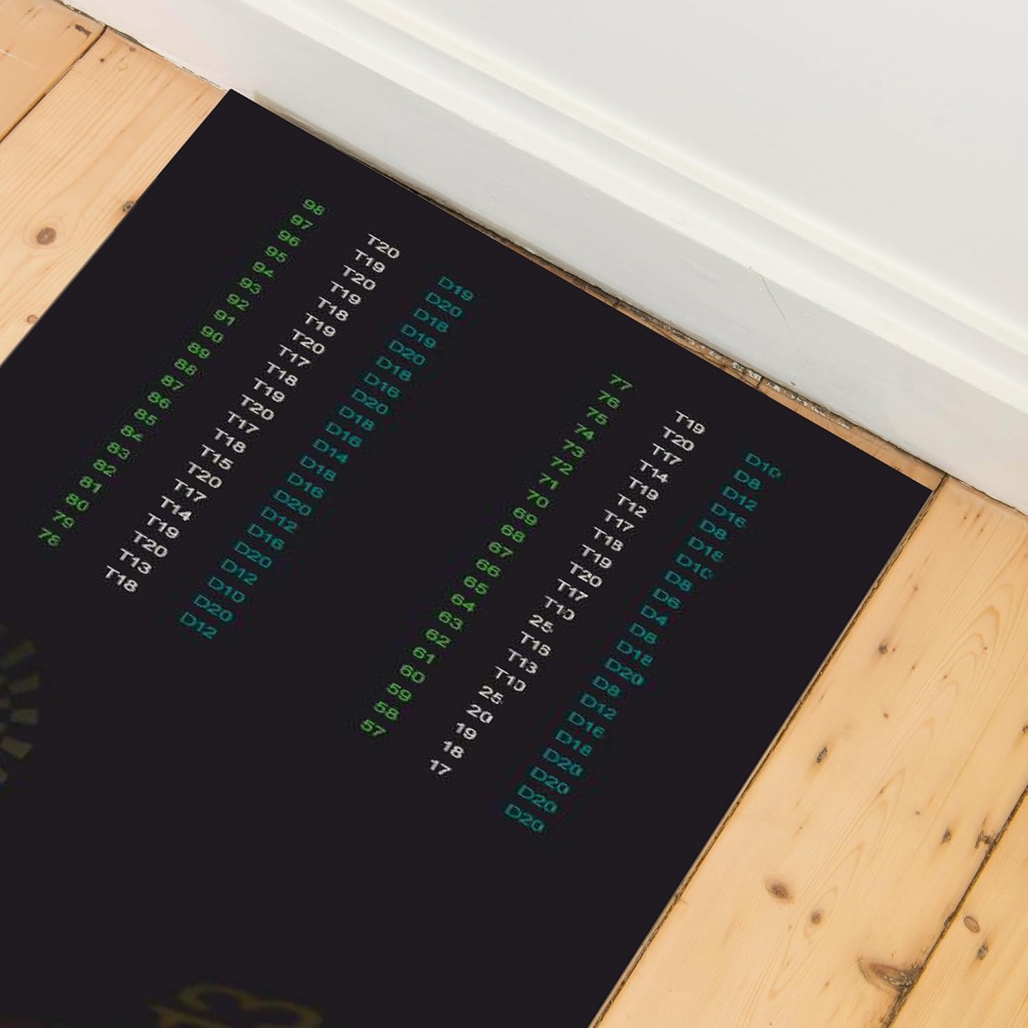 Studio M - Tapis de fléchettes avec Oche 57x270 cm – pour fléchettes en Acier – avec Ligne de Lancer, à partir de 237 cm - avec Tableau de Checkout – antidérapant – Noir