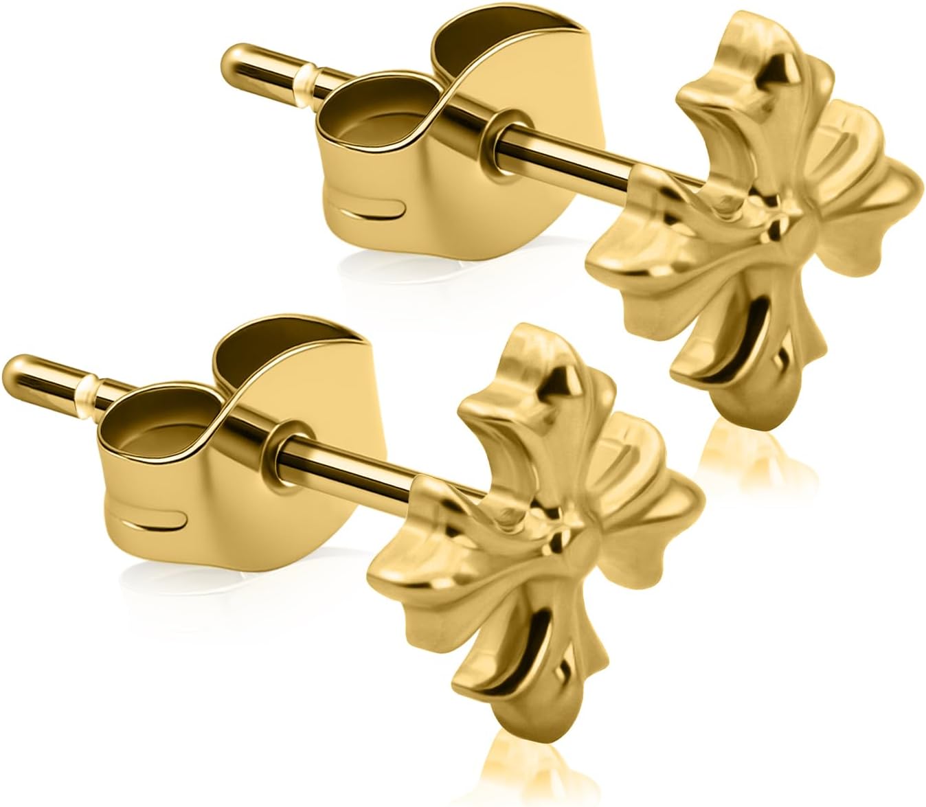 XUU Titanium Stud Earrings 20G, ASTM F136 Implant-Grade, Vintage Style Goth & Minimalist, Push Back 10mm Length, Cross/Lily/Square/Sunburst, Gold or Silver, Men Women (1 Pair)