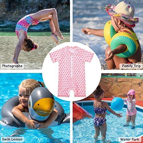 Cadocado Little Girl Swimsuit Rash Guard Short Sleeve One Piece Uv Protection Bathing Suit,Pink Floral Print,4-5 Years #TOP6