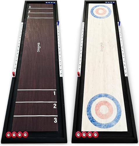 Swooc Games® | Shuffleboard y Curling Premium 2 en 1 | Mesa de Shuffleboard de Madera Maciza 100% (4 pies) | Más de 5 Formas de Jugar | Juegos de