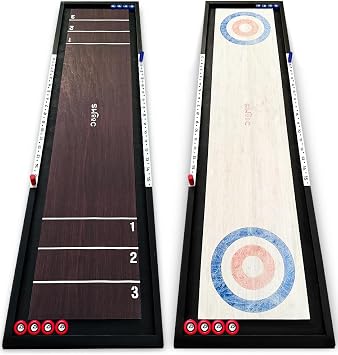 Swooc Games | 2-in-1 Premium Shuffleboard and Curling | 100% Solid Wood Shuffleboard Table 4ft | 5+ Ways to Play | Tabletop Games for Adults & Kids | Shuffle Board Game Table Top, Bar & Indoor Game