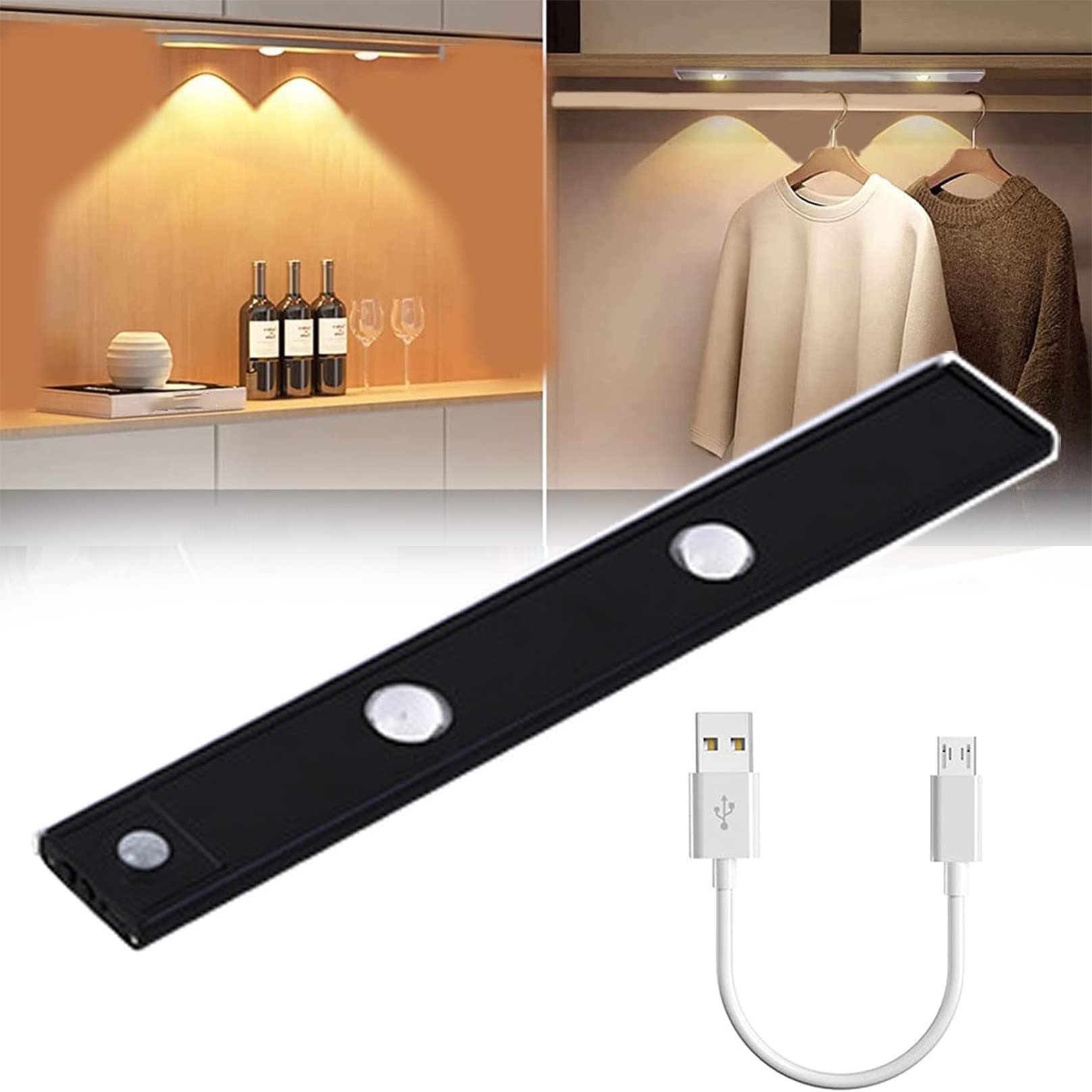 BiiKoon Motion Sensor Cupboard Light Led Closet Kitchen Light Dimmable Under Cabinet Counter Lights Led Night Light for Wardrobe, Stairs, Hallway, Vanity (Color : Black, Size : 30cm)