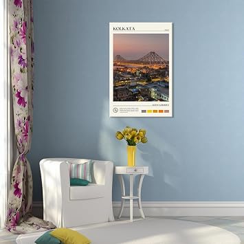 JYscillate Kolkata Cityscape Night View Wall Art Natural poster Modern Landscape picture Canvas Print Urban Landmark Wall Decor for Living Room,Bedroom,Office Gallery 8x12inch Unframed