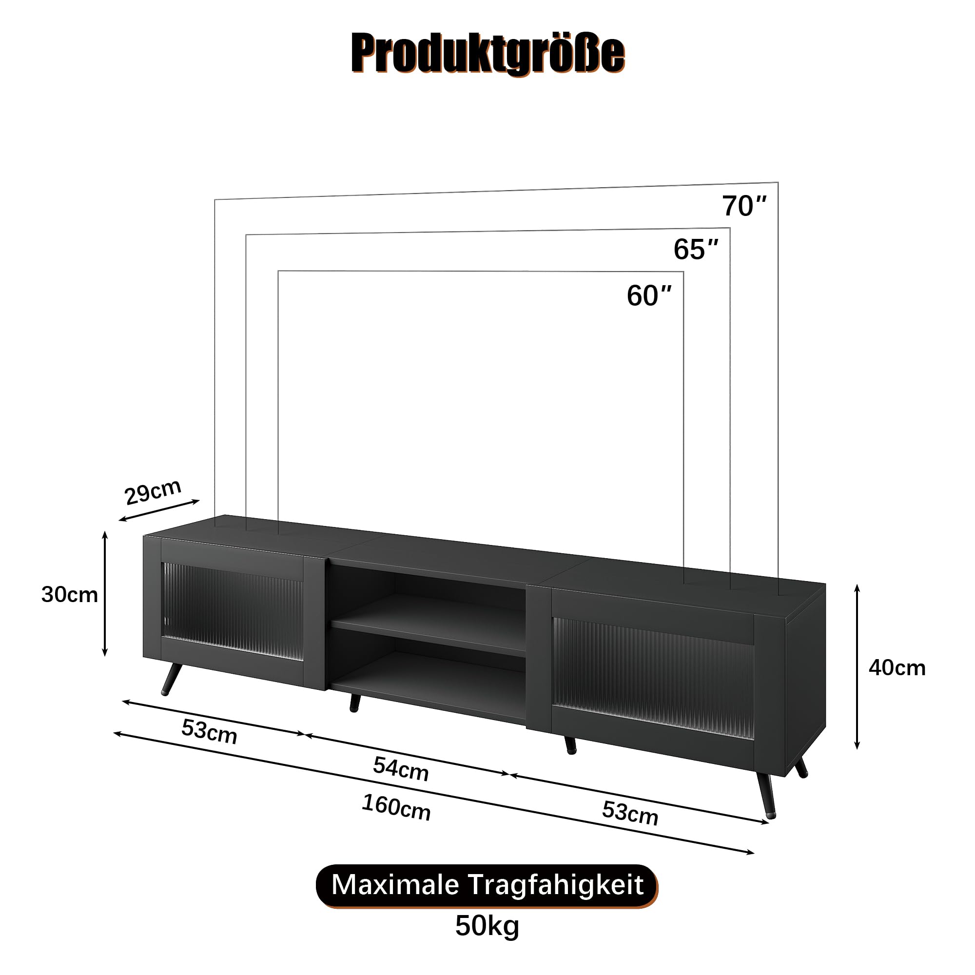 KEEPREAPER TV-Schrank, stehend Lowboard mit LED-Beleuchtung, Fernsehtisch mit 2 Acryltüren, für Fernseher bis zu 70 Zoll, für Wohnzimmer 160 x 29 x 40 cm (Schwarz)