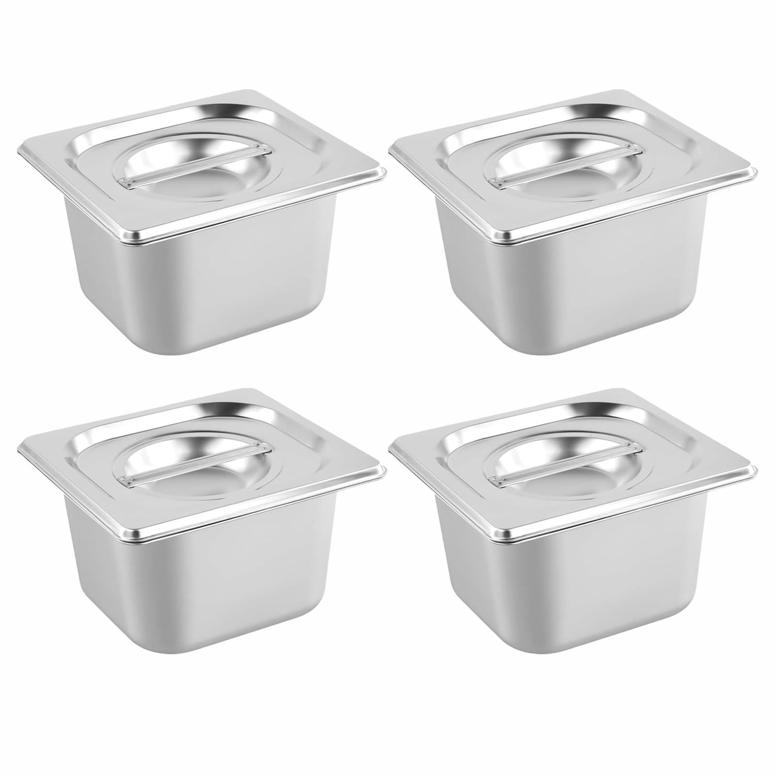 4 recipientes GN 1/6, 17,5 x 16,2 x 10 cm, acero inoxidable con tapa, recipientes gastro para chuletas, pescado y carne