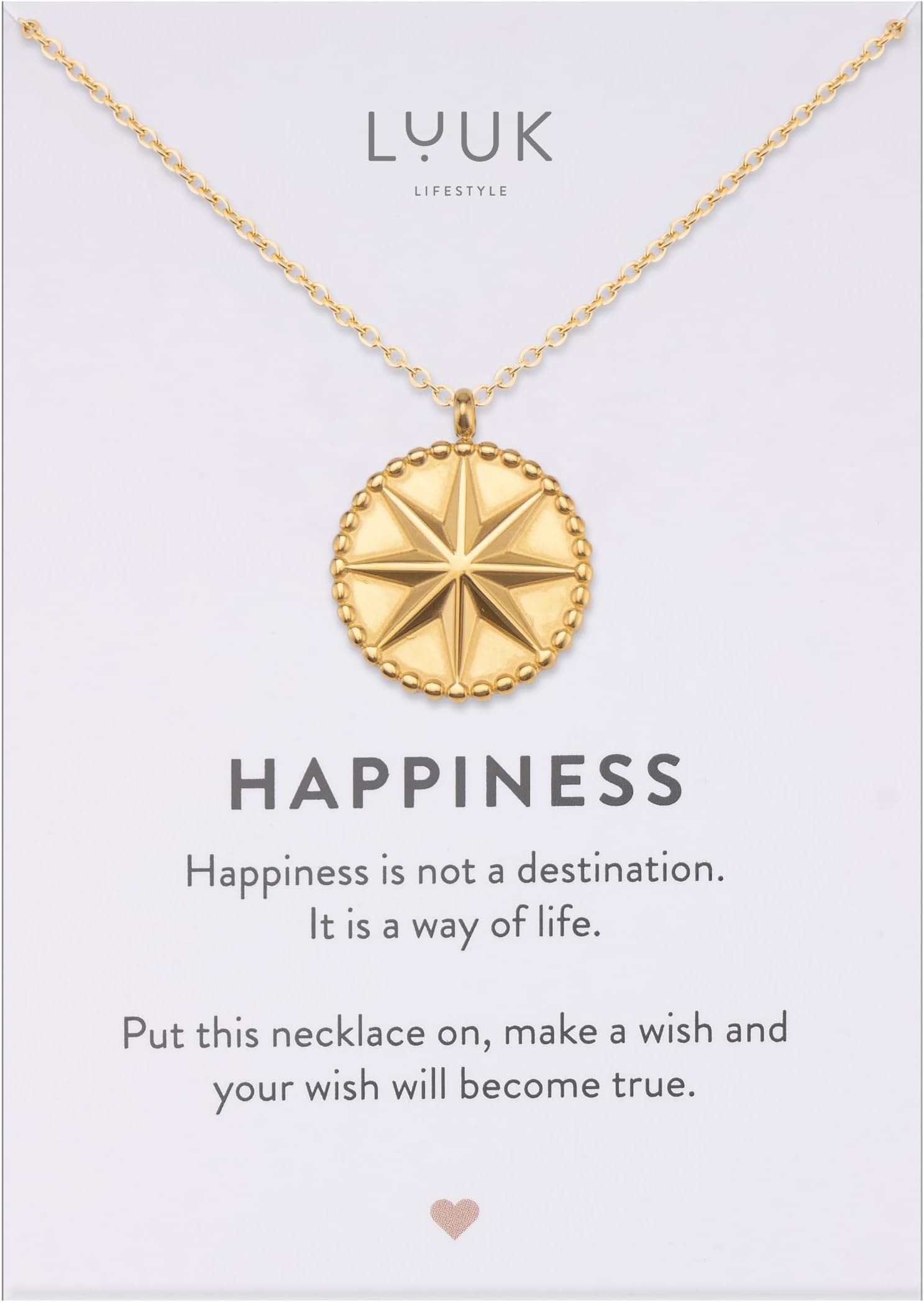 LUUK LIFESTYLE Women's Stainless Steel Necklaces Fine Lucky Charms HAPPINESS Verse Gift Silver Gold Rose Gold