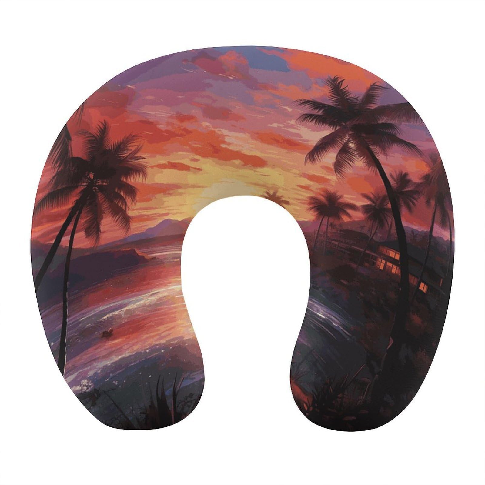VstaDank Colorful Tropical Sunset Neck Pillow Soft Comfortable Travel U Shaped Pillow Portable Shoulder Pillow Memory Foam Head Support Pillow for Airplane Car Home Office