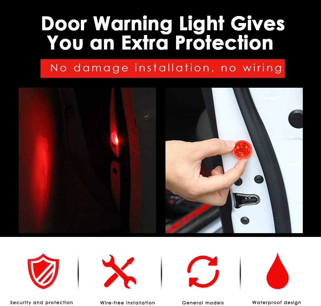 N / A Maodaner 4 PCS Universal Wireless Car Door LED Warning Light, Strobe Flashing Anti Collision Signal LED Safety Lamps (Red)