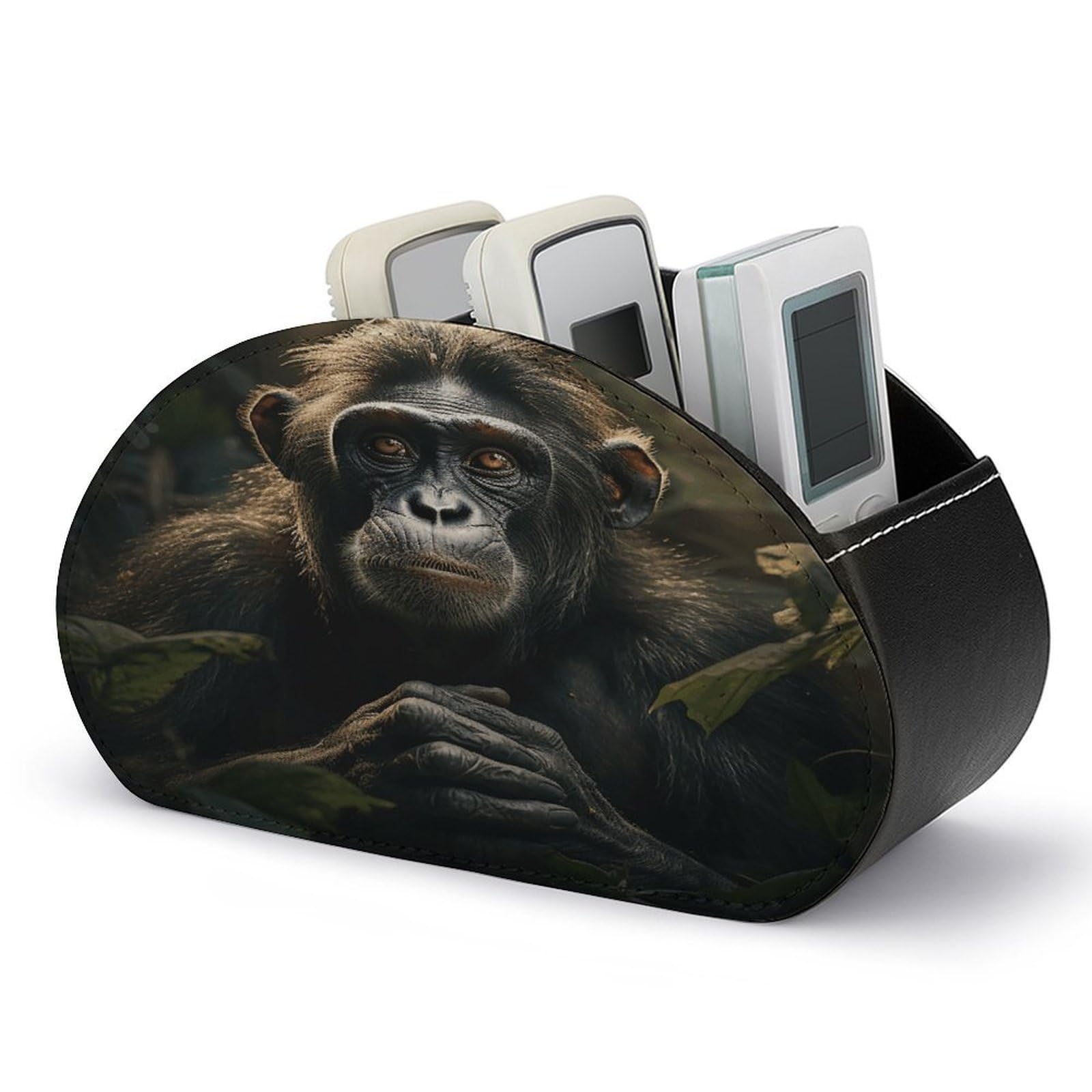 VstaDank Monkey in Jungle Remote Control Holder with 5 Compartments PU Leather TV Remoter Caddy Desktop Organizer TV Remote Holder Remote Box for Media Controllers Office Supplies